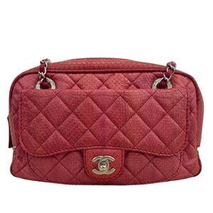 Chanel Red Python Quilted Classic Shoulder Bag